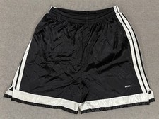VINTAGE ADIDAS Shiny Soccer Shorts Black Nylon Made in USA 90s Unisex Size Med