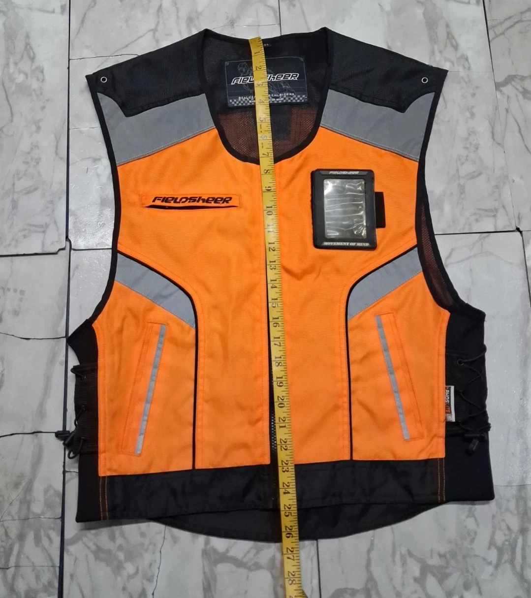 Fieldsheer Men's Motorcycle Vest Orange Hi-Visibility Reflective Zip SM-L - product detail image 2