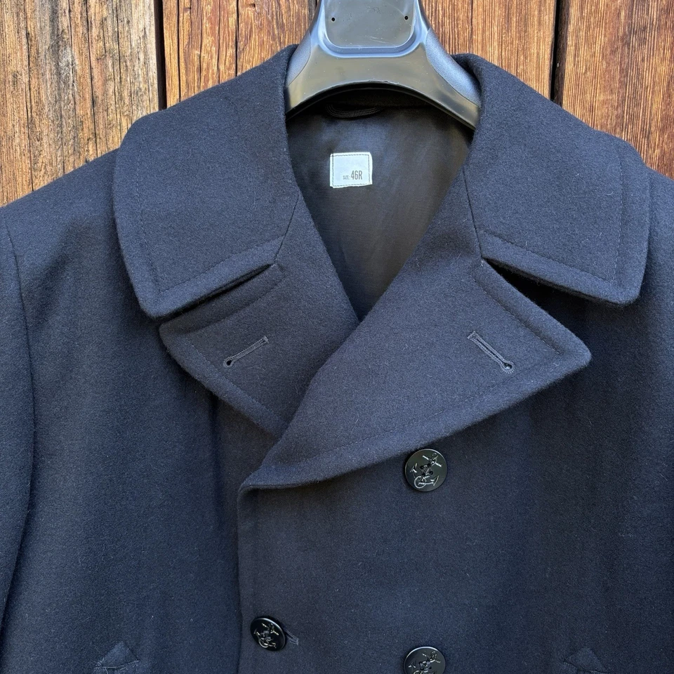 Vintage Navy Pea Coat 100% Black Melton Wool-In Perfect Condition Size 46R - Image 3 of 4