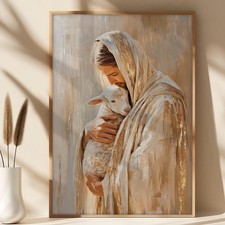 Jesus Leaves the 99 Lost Sheep Canvas  Poster Christian Wall Art Print
