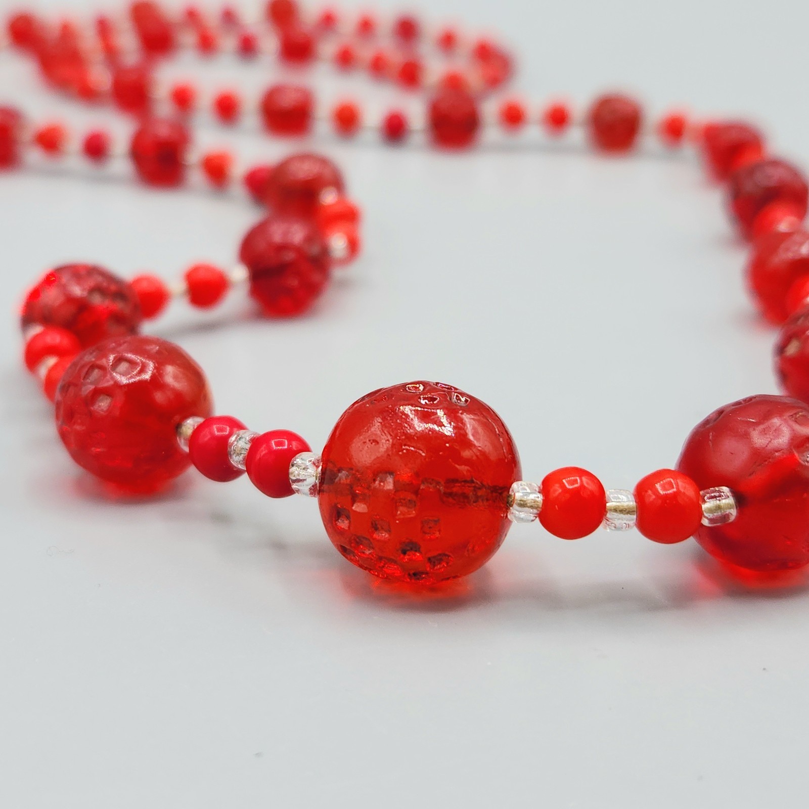 Art Deco Red Pressed Dimpled Translucent Opaque G… - image 7