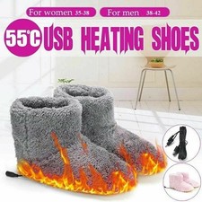 USB Electric Heated Foot Warmer Winter Home Plush Slipper Feet Warming Shoe Boot