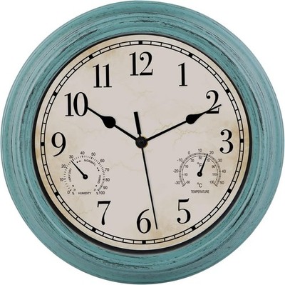 12 Inch Indoor Outdoor Retro Waterproof Wall Clock With Thermometer And Hygromet