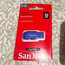 SanDisk Cruzer Blade 32GB USB 2.0 Capless USB Flash Drive Blue PC/Mac