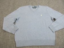 Polo Ralph Lauren Sweater Mens XL Light Blue V Neck Lambswool Pullover Pony