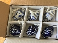Williams Sonoma Mini Ginger Jar Ornament Set of 6  newBoxed Christmas Blue White