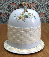 Large Victorian Handpainted Beehive Stilton Cheese Dome Bell Basketweave Antique