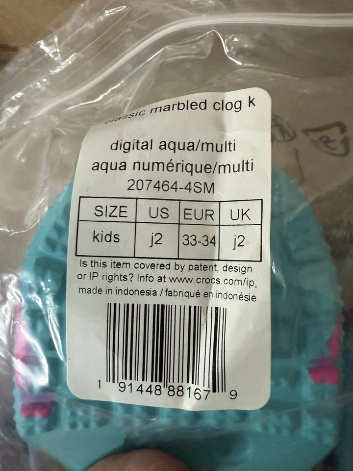 Zuecos Crocs Tie Dye Mármol Azul Púrpura Estilo Clásico Niños Talla J2 Foto 3 de 3