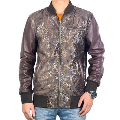 Brown Real Sheepskin Leather Varsity Jacket Handmade Men's