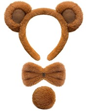 Brown Bear Ears Headband Set with Bow Tie Tail Costume for Halloween