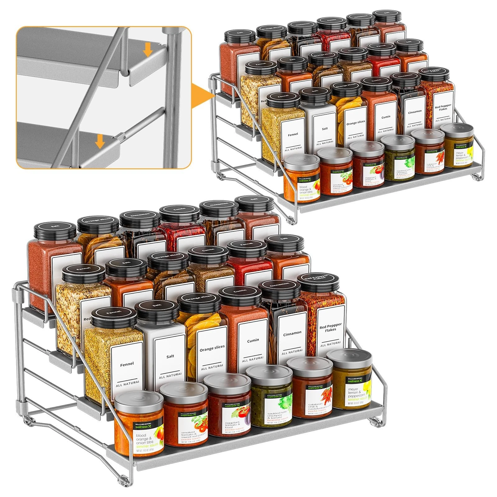 4 Tier Spice Rack Organizer for Cabinet, Spice Rack Organizer, Depth Adjustab...