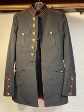 1989 USMC Uniform Dress Blue Jacket Coat MC Poly Wool Tunic Marines Size 35L NOS