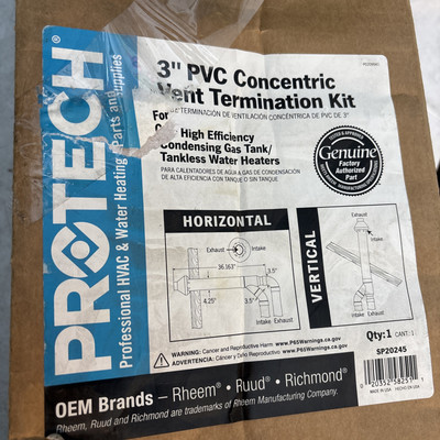 Rheem 3 Inch Vent Termination Kit PVC Horizontal/Vertical Tankless Gas SP20245