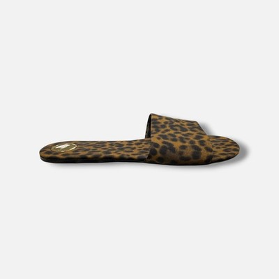 Saint Laurent Women's Brown Carlyle Leopard Flat Slide Sandals Size EU:38 US:8