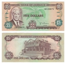 Jamaica 5 Dollars (1991) - Manley/Banana Tree/Parliament, p-70d.1, B226d UNC