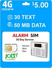 Jolt Mobile $5 AT&T 4G LTE Alarm SIM Card for GSM Multicolor 