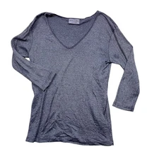 Michael Stars One Size Blue Sparkle Long Sleeve Deep V Neck Top Made in USA