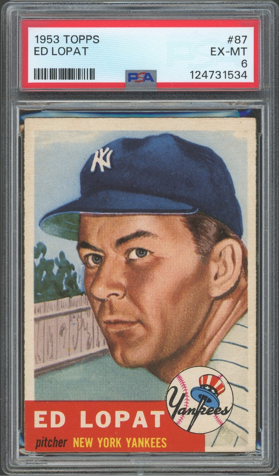 1953 Topps #87 Ed Lopat New York Yankees PSA 6 EX-MT
