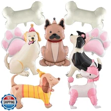 9Pcs Large Pet Dog Puppy Balloons with Paw Bone 4D Self Standing Animal Foil 