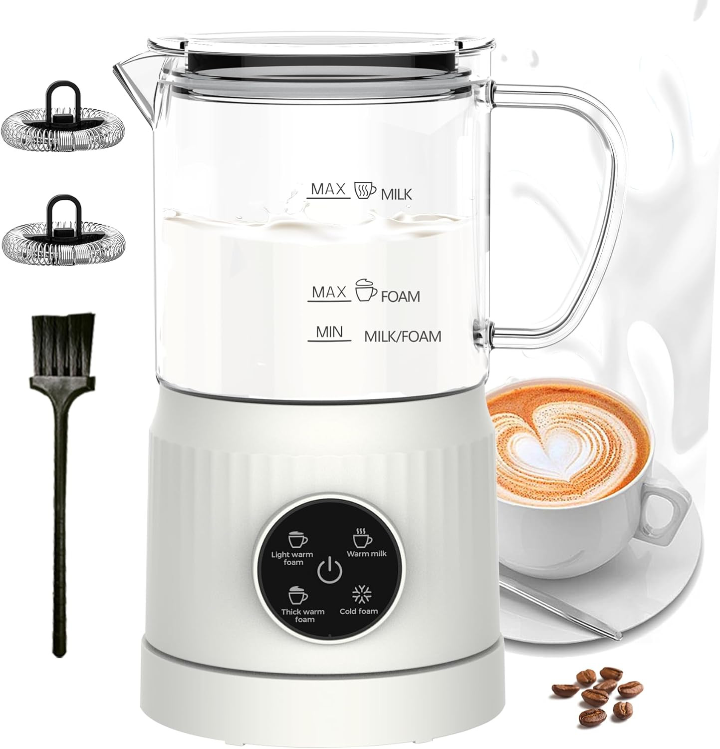 Montalatte Elettrico 4 in 1, Cappuccinatore Elettrico per Calda E Fredda, Scalda