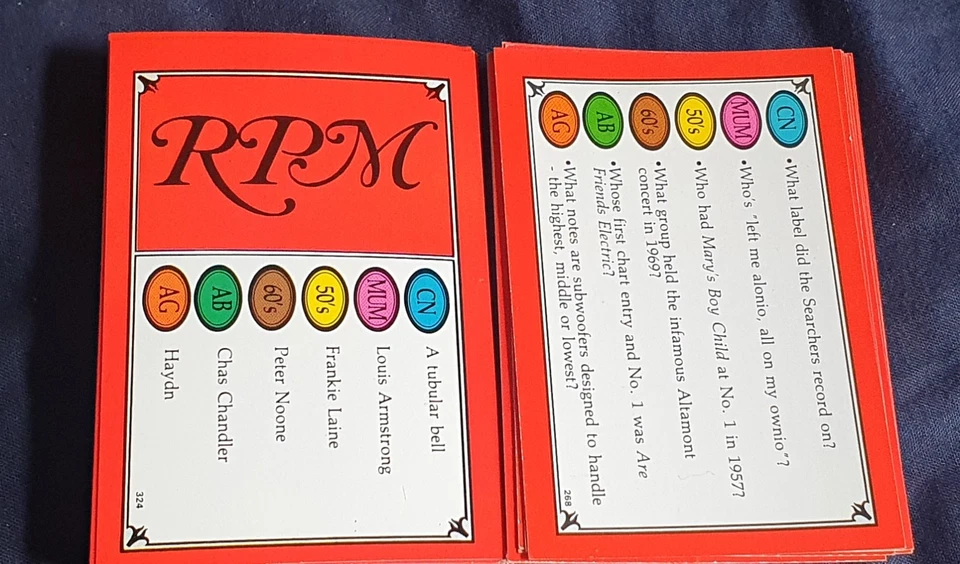 200 CARDS TRIVIAL PURSUIT RPM MUSIC  1985  1200 QUESTIONS AND ANSWERS - Image 1 of 1