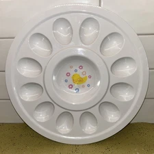 Easter Deviled Egg Serving Platter Plate 12 Egg Tray White Baby Chick 12 inch