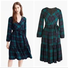 J.CREW black watch tartan drapey dress with tie, size 10-EUC