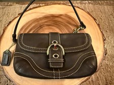 Vintage COACH Black Buckle Wristlet Zip Clutch Pouch Contrast Stitch EUC