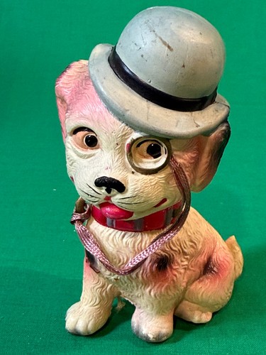 1930's Japan Celluloid Dog with Bowler Hat and Monocle Toy Figure