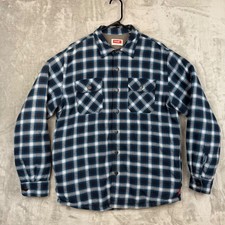 Wrangler Mens Blue Plaid Sherpa Lined Flannel Shirt Jacket Shacket Size Medium