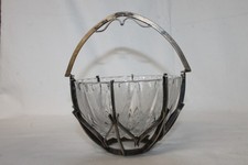 Vintage Hefra Polen Henkel Zuckerschale versilbert Kristallglas geschliffen