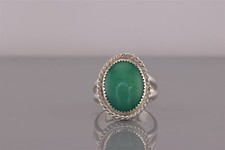 Sterling Silver Oval Green Chalcedony Rope Trimmed Band Ring 925 Sz: 7