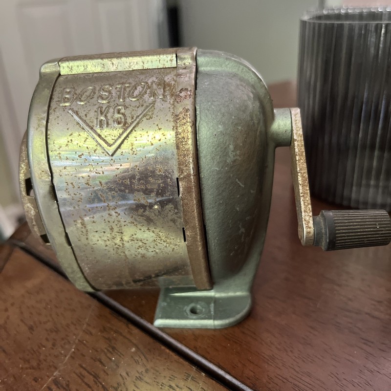 Vintage Boston KS Pencil Sharpener Green Metal Desk USA 1940s Tested & Working