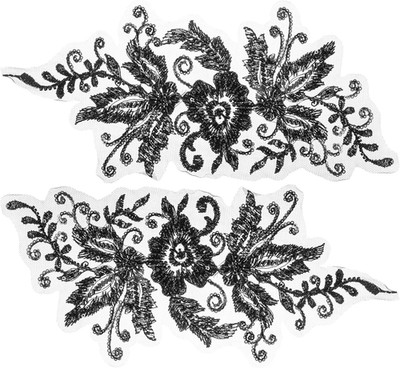 2 PCS Black Lace Applique Sew on Pearl Flower Embroidery Lace Patches 3D Floral 