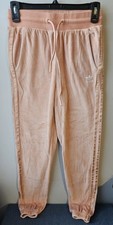 Adidas Originals Women s XS Peach Velvet Jogger Pants 3-Stripe Trefoil Logo