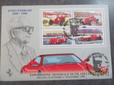 ENZO FERRARI FOGLIETTO ESPOSIZIONE MONDIALE DI FILATELIA 1998
