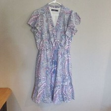 Ralph Lauren Women's 12 Blue/Pink Paisley Sundress V-Neck and Flutter Sleeves