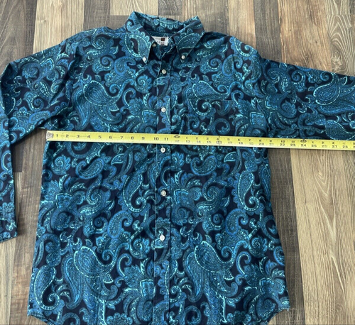 Aldens Paisley Blue Black Teal L/S Button Up Shirt Size 16 -L- 16 1/2 - Picture 4 of 9