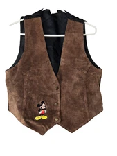 Embroidery Mickey Unlimited 100% Genuine Leather Front (Suede) Women's Vest