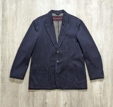 Robert Graham Mens Blazer XL Sport Coat Peak Lapel Blue Pinstripe Cotton Silk