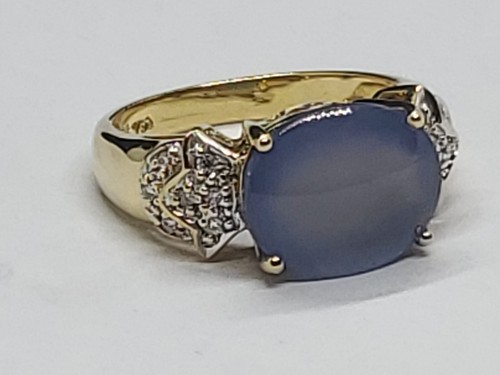 18k Yellow Gold Grey Blue Star Sapphire Oval Ring Size 7 - Picture 3 of 12