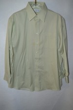 Enro Men's Dress Shirt Sz 17.5 34/35 Green Striped 100 Cotton Non Iron