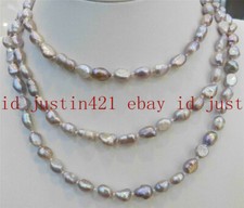 Real 7-8mm Purple Freshwater Cultured Irregular Pearl Necklaces 36" AAA 