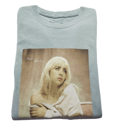 Billie Eilish T-Shirt Adult Size Small S Tee Aqua Green Happier Than Ever Cover