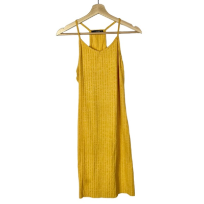 Zaful Mustard Yellow Ribbed Midi Dress 6 | eBay