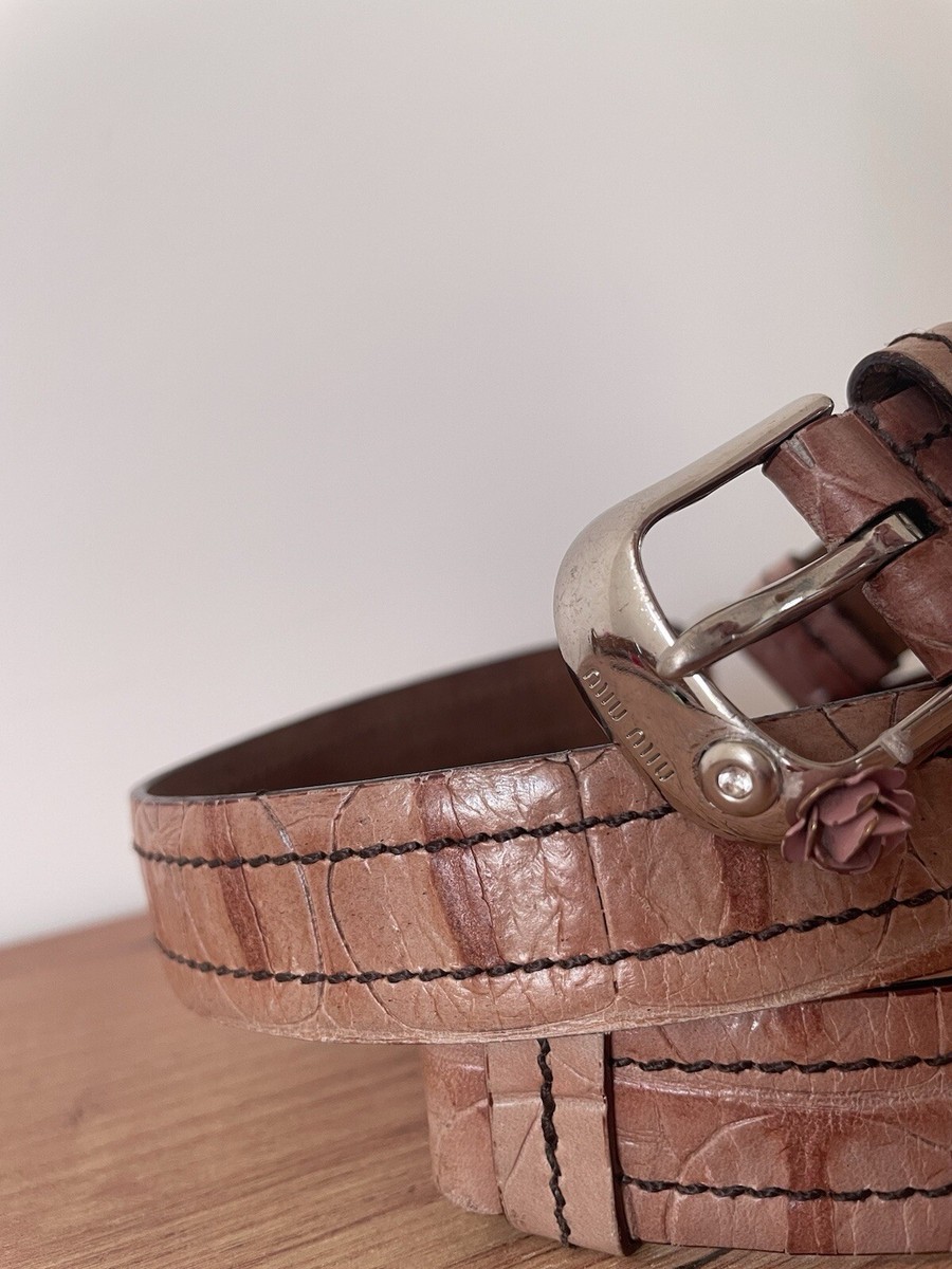 Vintage Miu Miu Rose Buckle Croc Leather Snakeskin Women's