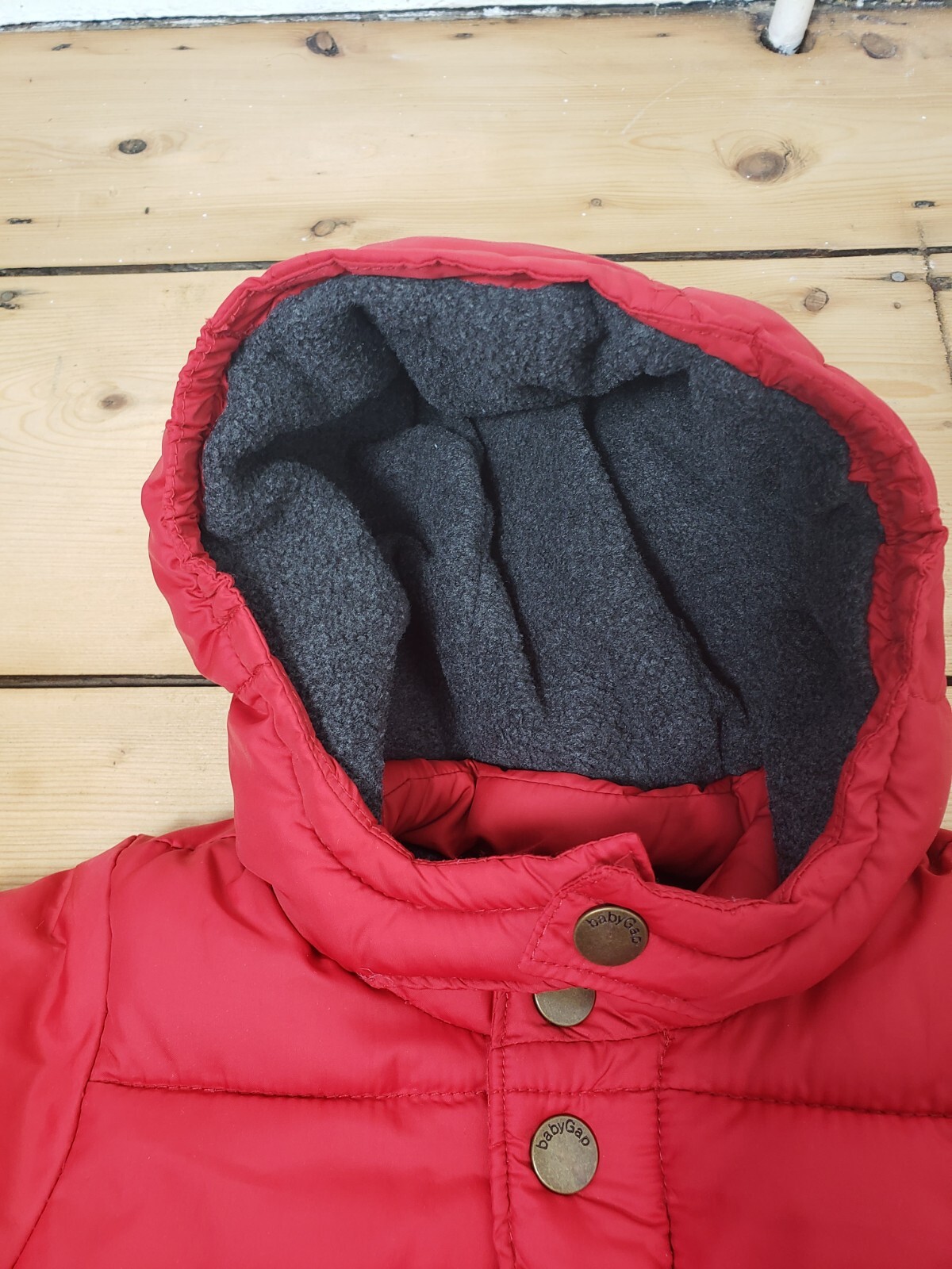 Red Baby Gap Puffer Jacket Grey Fleece winter coat Unisex Boys Hoody Coat  0-6m image 4