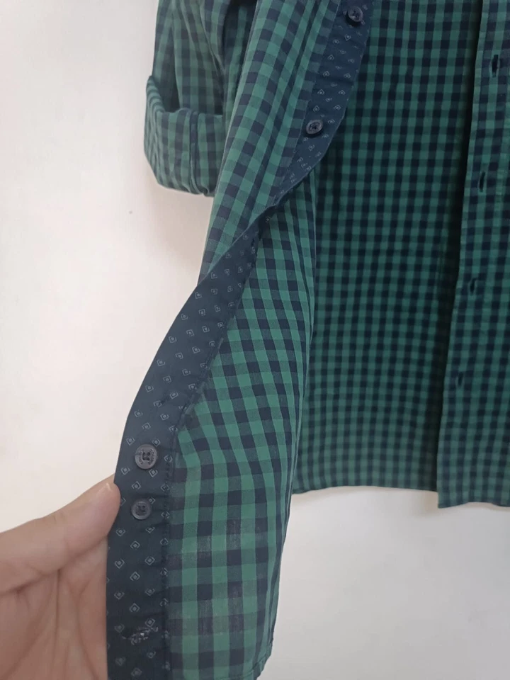 Colin's Basics Men Shirt Green Checked Buttons Down Long Sleeves Slim Fit Size L - Image 4 of 4