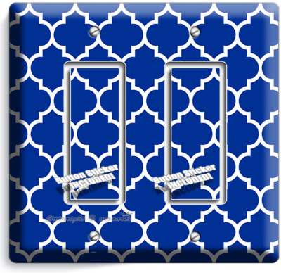 GEOMETRIC BLUE WHITE ARABIC PATTERN 2 GFCI LIGHT SWITCH WALL PLATE ROOM HD DECOR