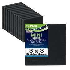 3" x 3" BLACK Mini Professional Primed Artist Craft Stretched Canvas Pack of 12
